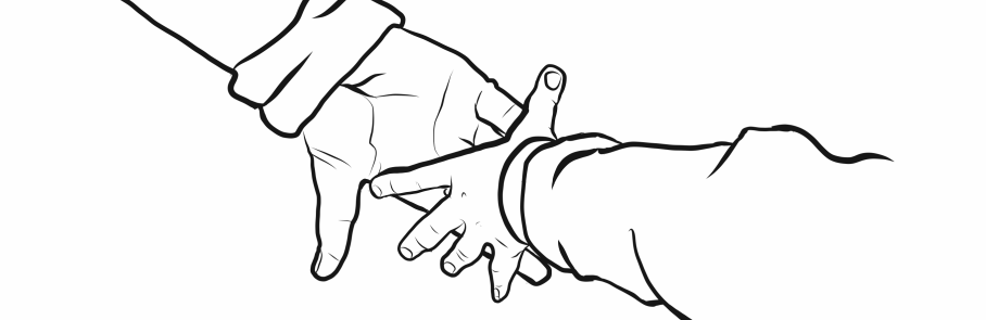 Teckning av ett barns hand och en vuxen hand